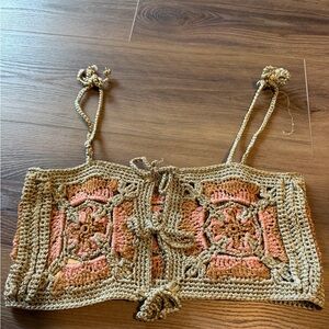 Zara Crochet Crop Top - Tan and Pink